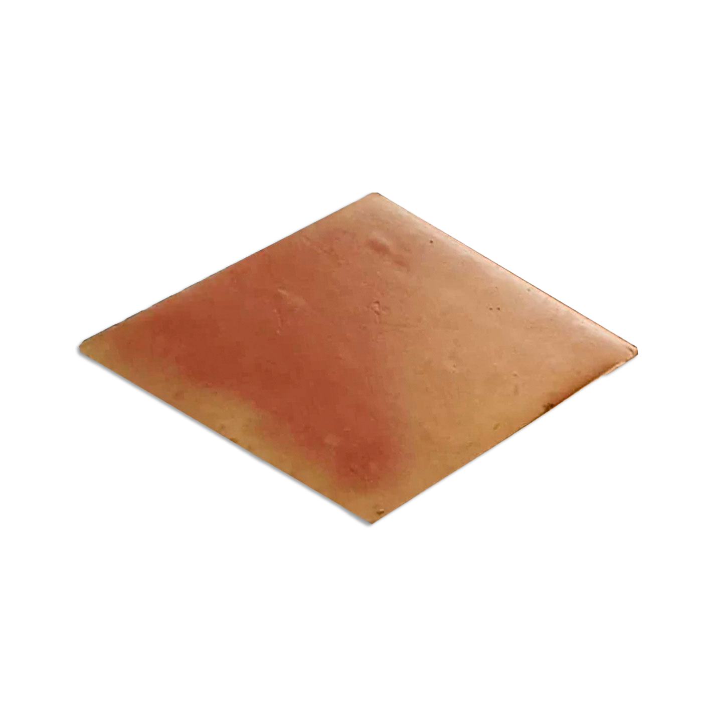 Diamond-shaped, reddish-brown sample tile by Clay Imports with a smooth satin finish, viewed at an angle.