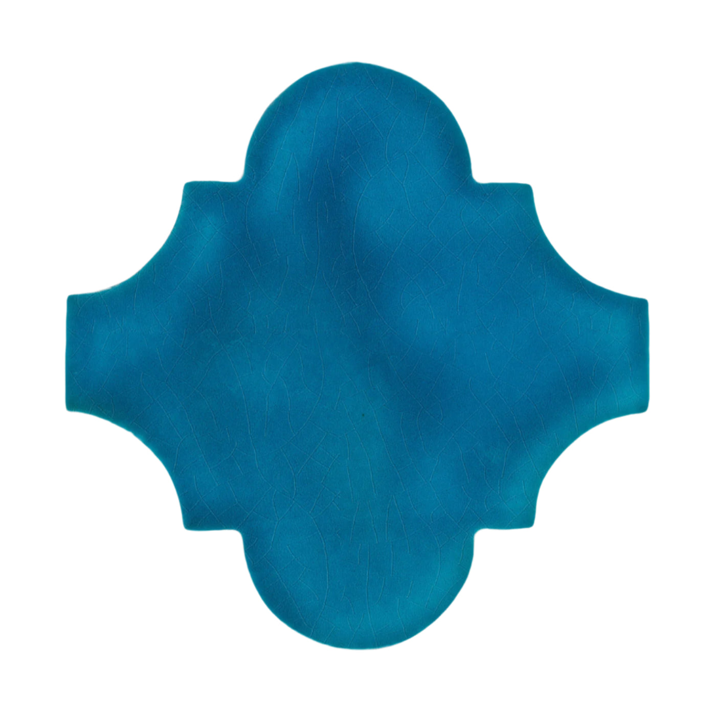 Turquoise Espanola shaped sample tile by Clay Imports with crackle texture, isolated on white.