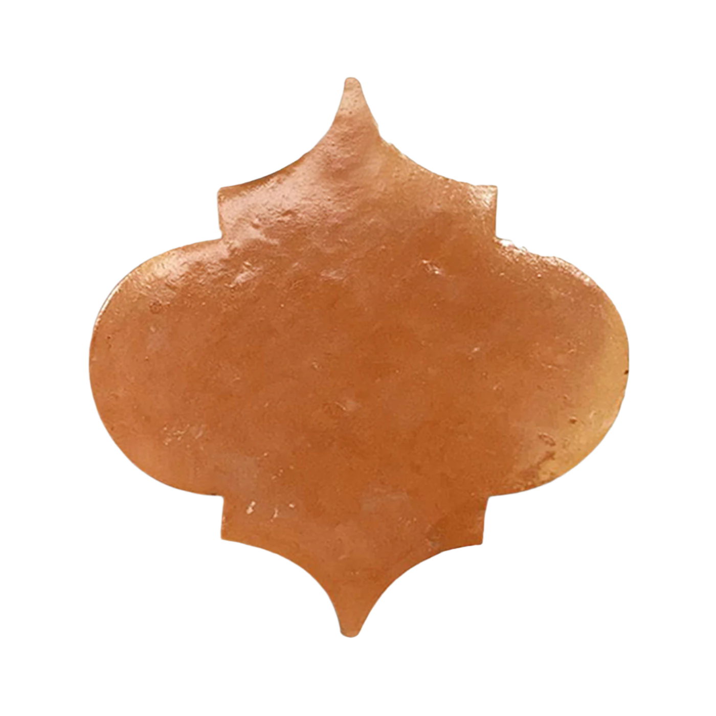 Terracotta fleur-de-lis sample tile by Clay Imports with a glossy, textured finish.
