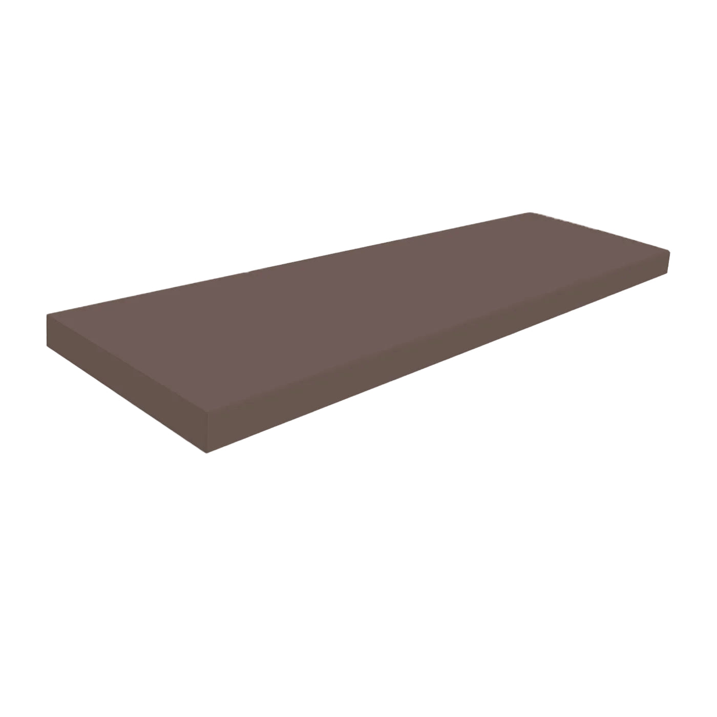 Brown Solid Tile Trim by Clay Imports, a rectangular piece with smooth glazed edges, viewed from an angle.