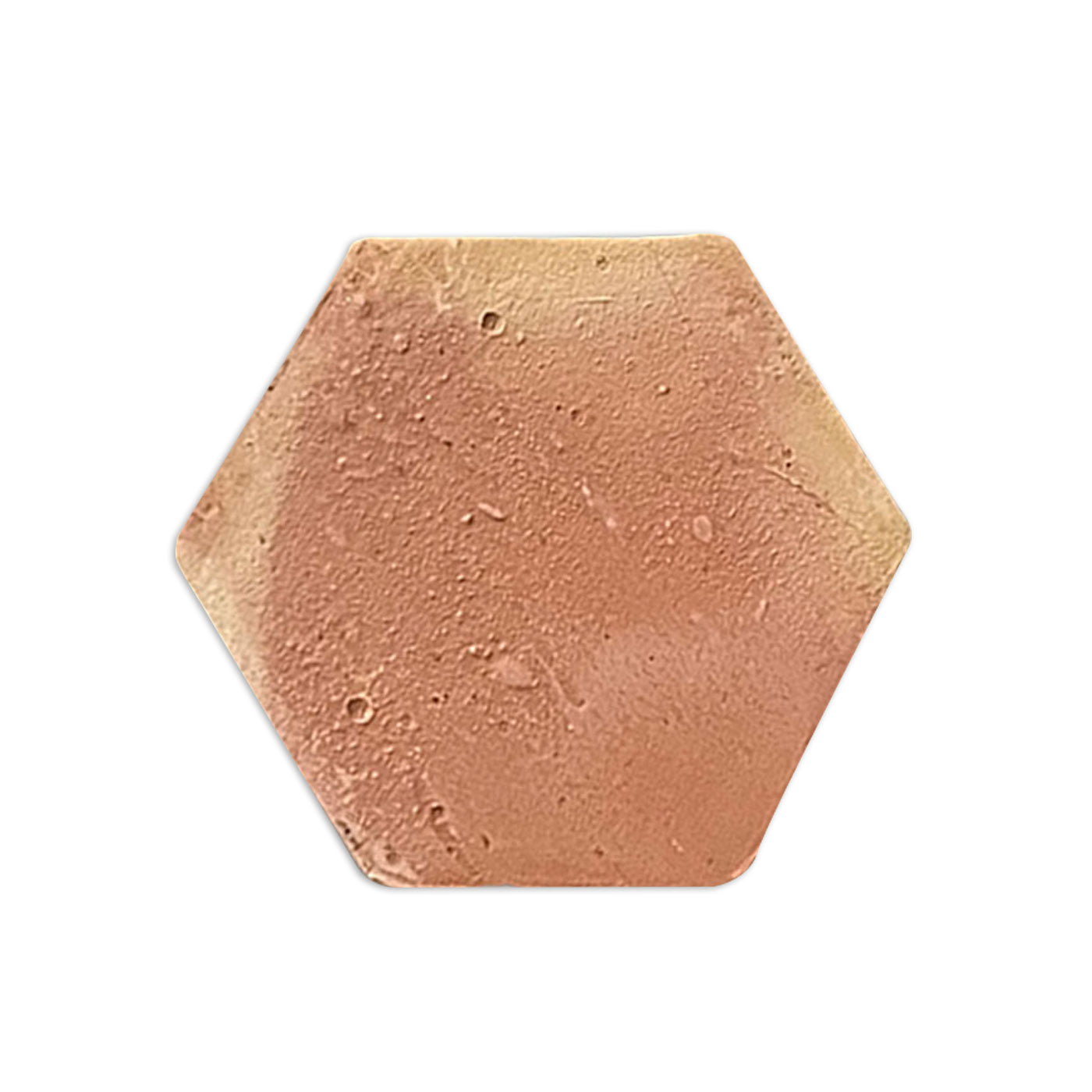 Hexagon Antique Matte Saltillo Tile sample by Clay Imports Saltillo Tile, with a coppery brown textured surface and rounded edges.