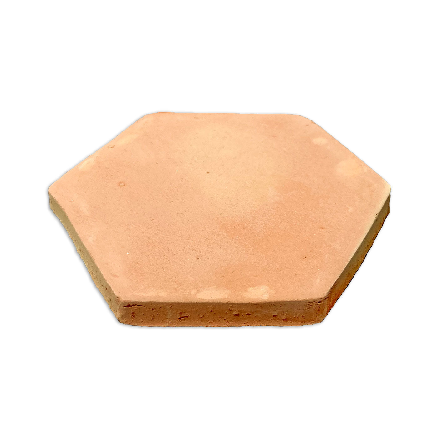 Smooth matte hexagon tile by Clay Imports Saltillo Tile in terracotta with rough-cut edges.