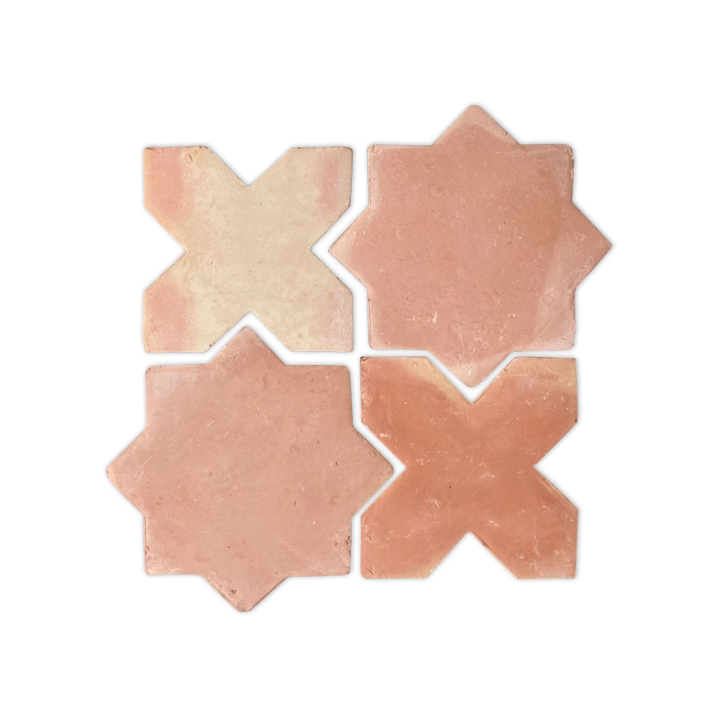 Terracotta Mini Star & Cross Smooth Matte tile samples by Clay Imports, forming an interlocking pattern on white.