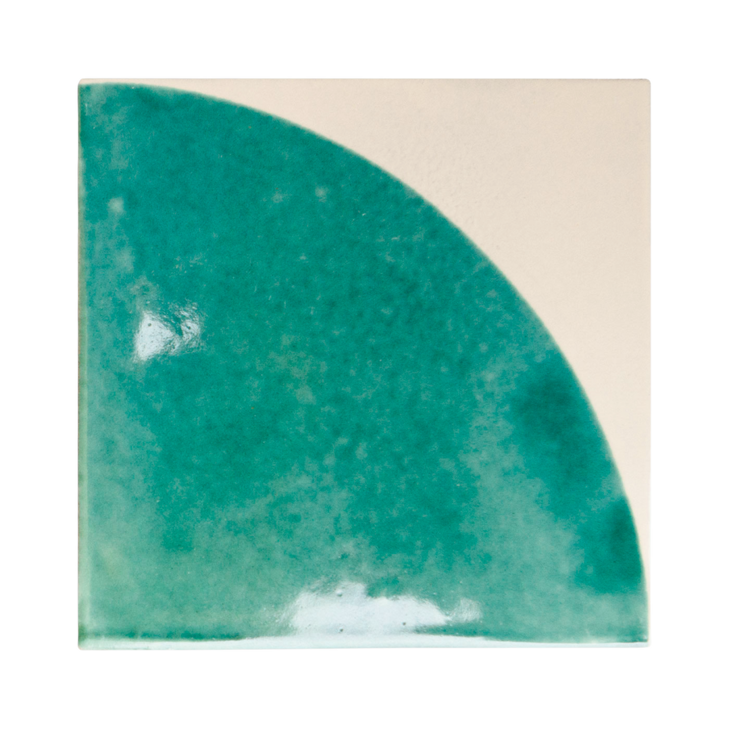 Jade Quarter Circle Pool Waterline tile by Clay Imports, featuring an off-white section and textured glaze.