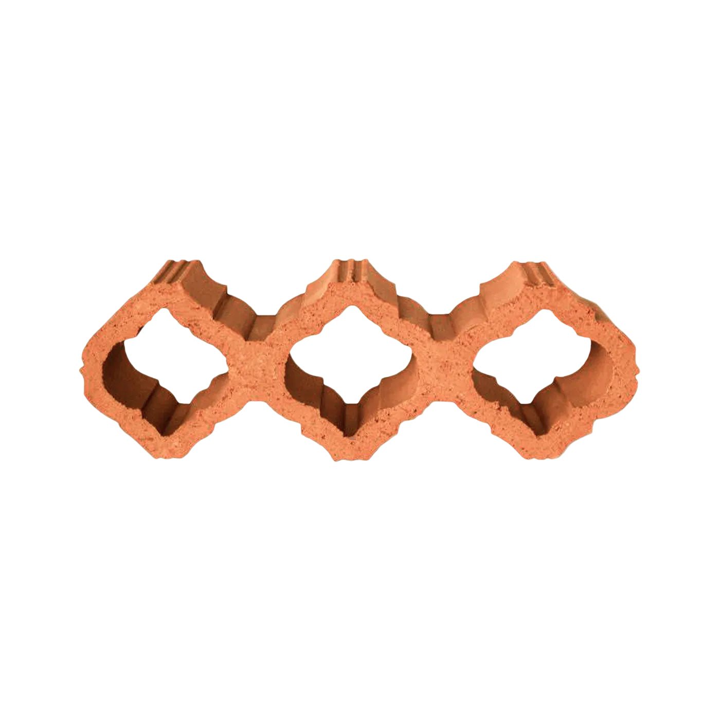 Terracotta Breeze Block Rosetta by Clay Imports Breeze Blocks featuring three linked openwork rosette shapes.