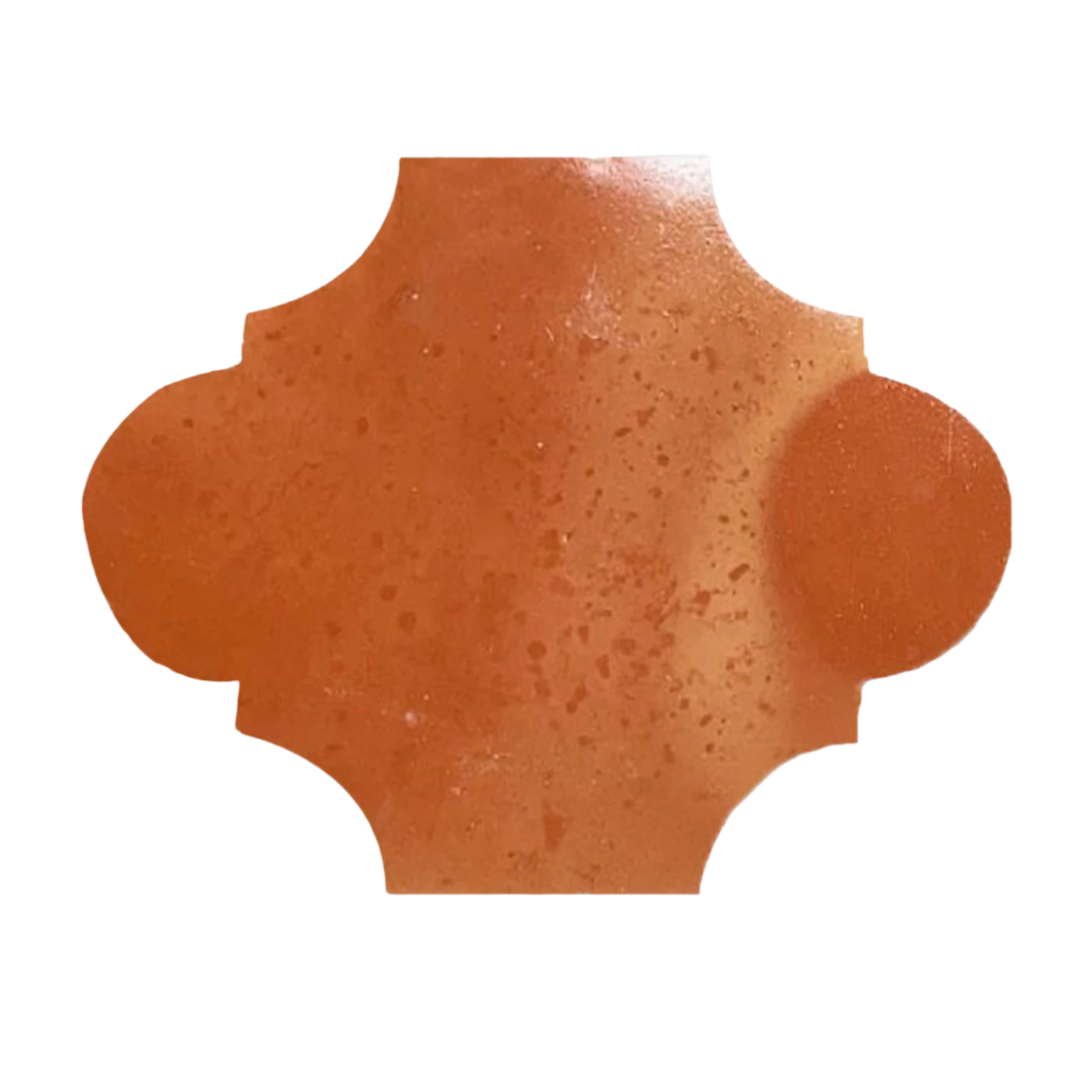 Terracotta smooth gloss tile sample by Clay Imports with a unique curved decorative shape.