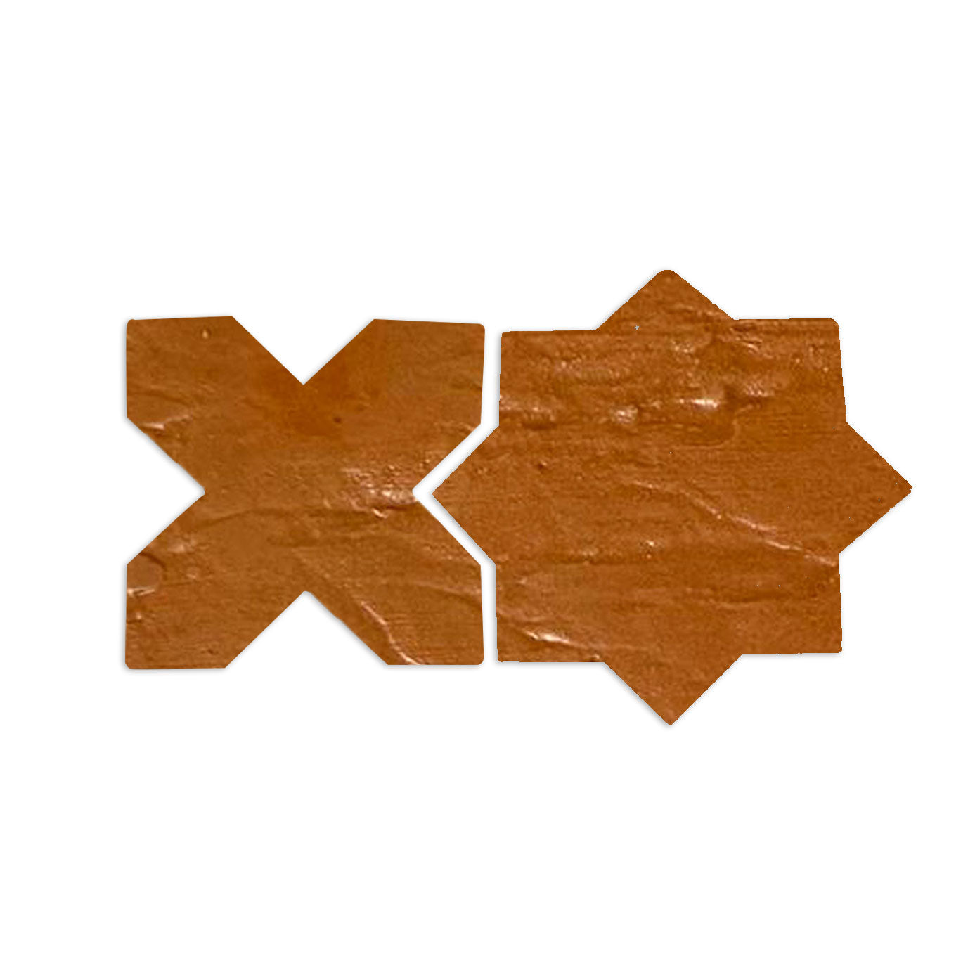 Star & Cross Antique Satin tile samples by Clay Imports, in warm brown with a textured finish.