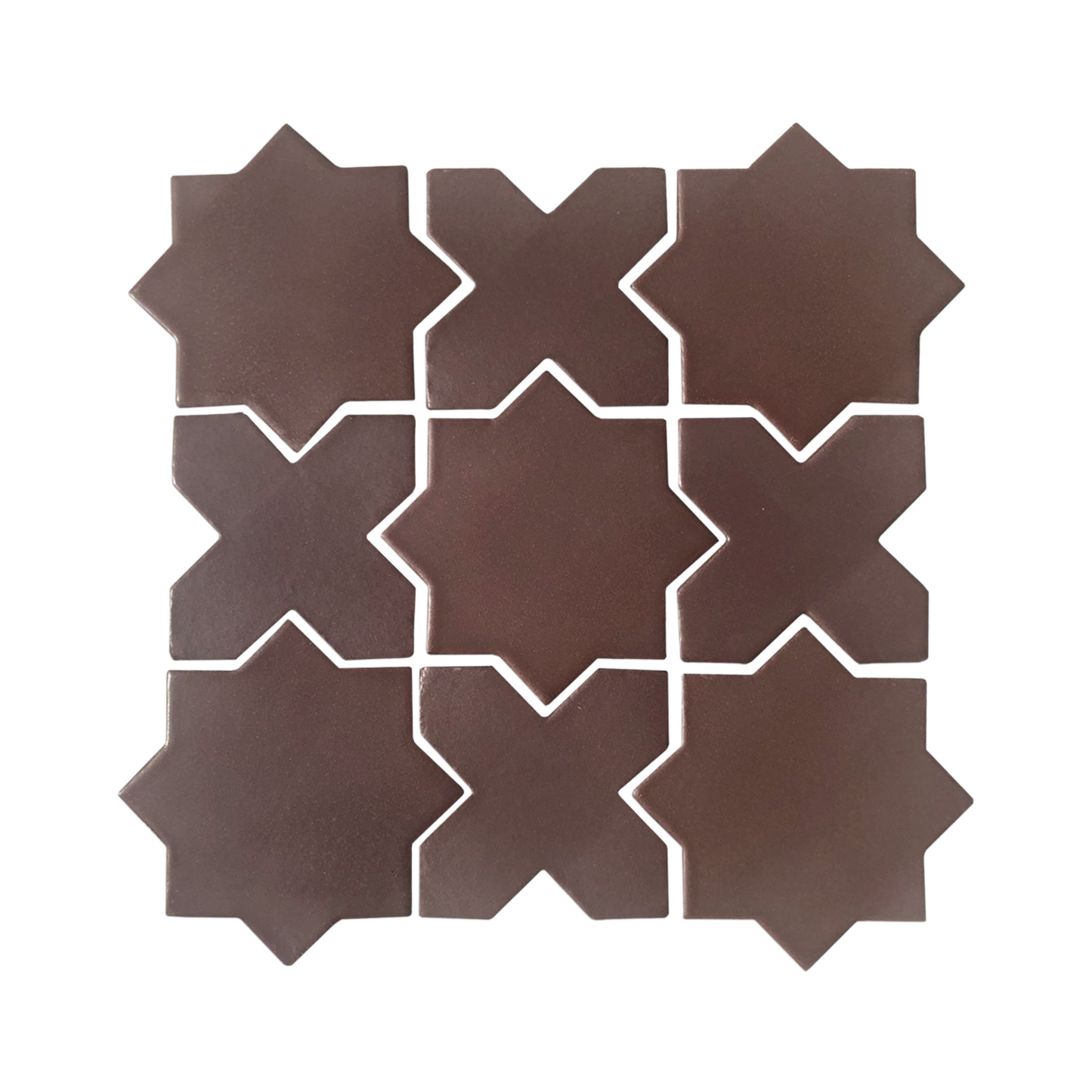 Saddle Star & Cross clay tile by Clay Imports in a 3x3 grid with white grout.