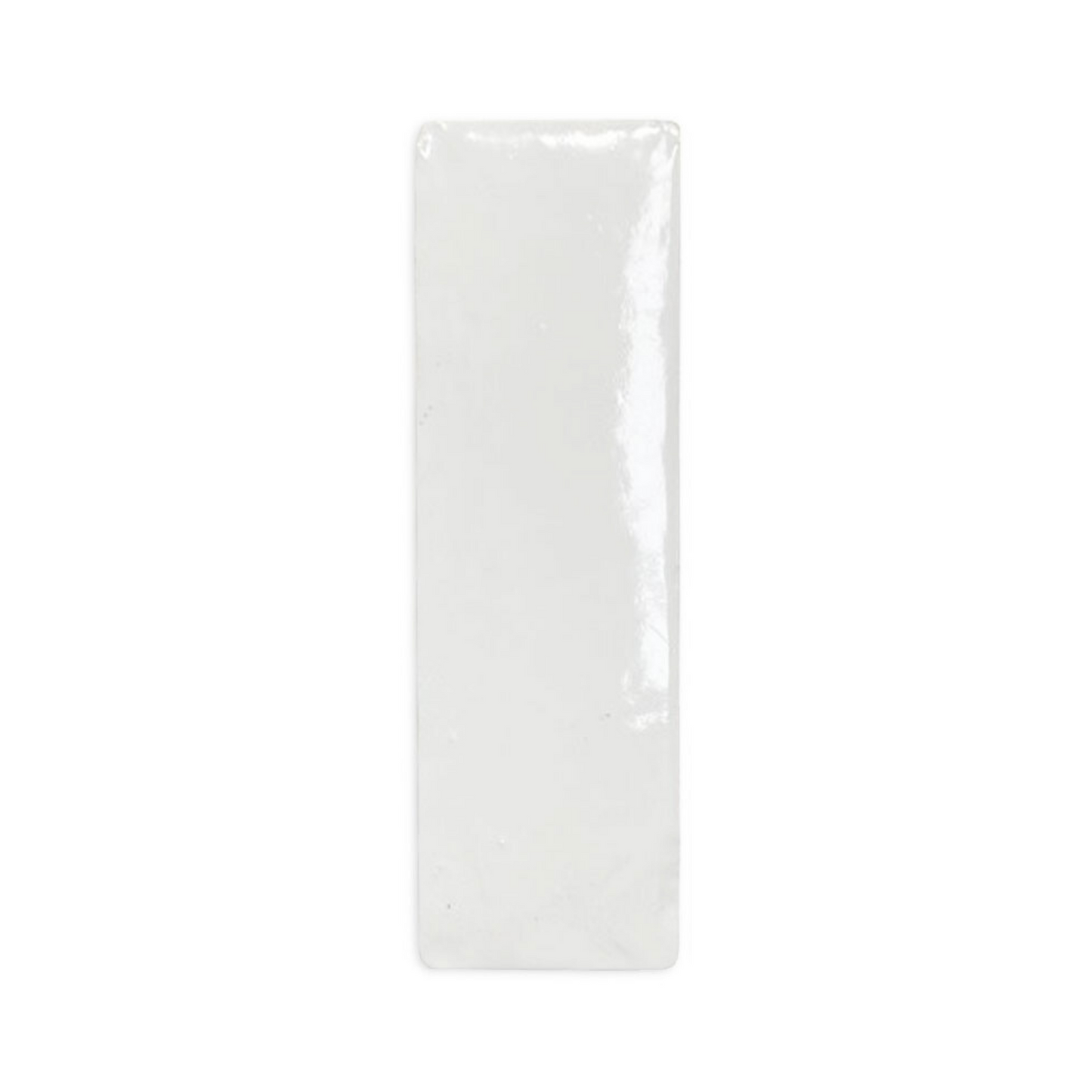 White rectangular sample tile by Clay Imports with a glossy, textured surface, shown vertically.