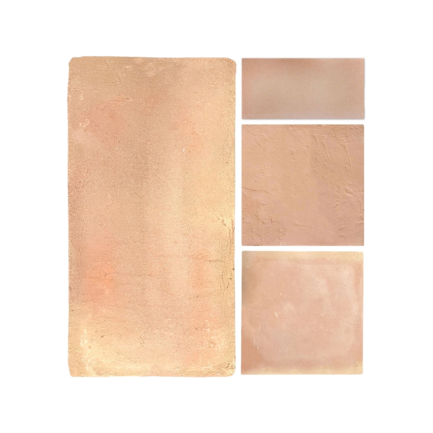 Earthen blush clay samples by Clay Imports, displaying varied smooth and textured finishes.