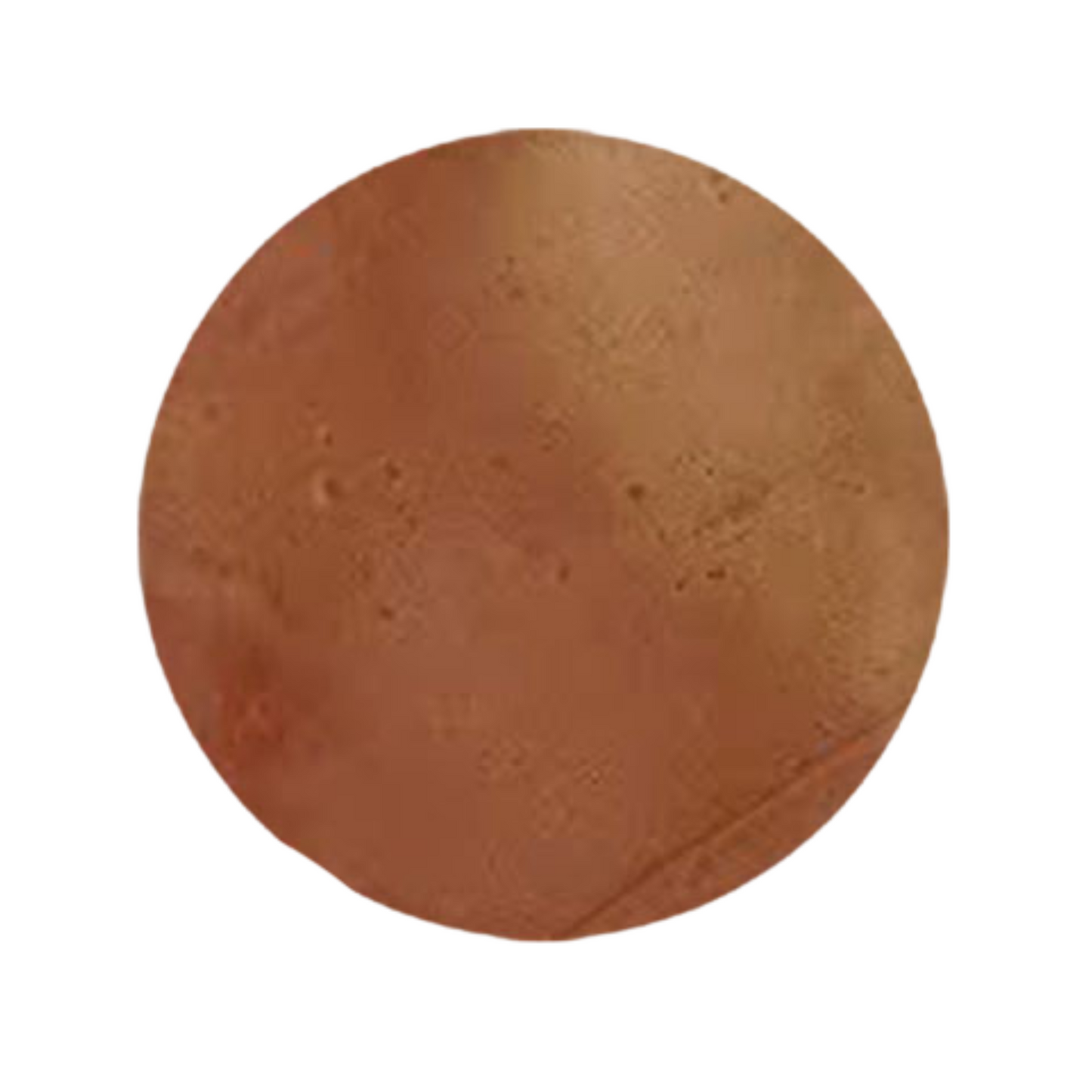 Round brownish-orange tile sample by Clay Imports with a smooth, slightly glossy finish and subtle texture.