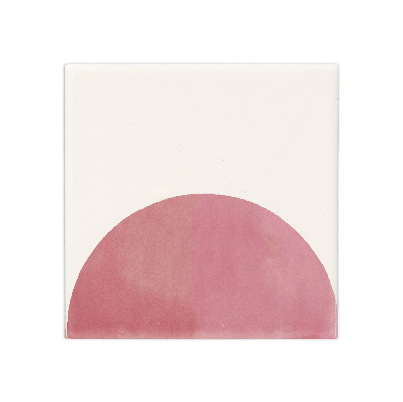 Mod Confetti pink and off-white tile sample by Clay Imports with a half-circle pattern.