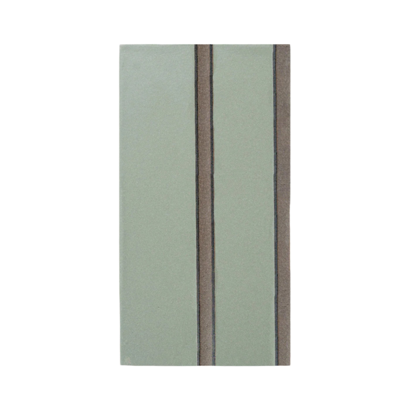 Agave Gallo extender long tile sample by Clay Imports in light green with three vertical brown stripes framed by black lines.