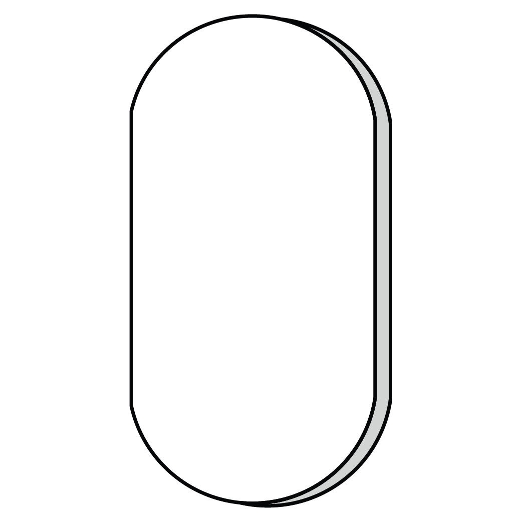 White capsule shape by Clay Imports with black outline and light grey shading.