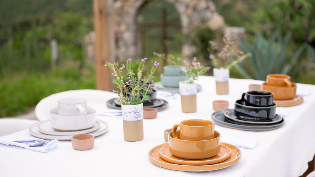 Table set with chef series ceramic plates and bowls clay imports