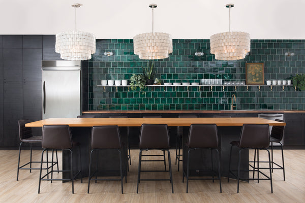 Kitchen backsplash with forest green gloss terracotta tile clay imports