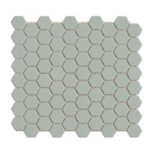 Agave hexagon clay tiles by Clay Imports, arranged in a mesh pattern with subtle shadows.