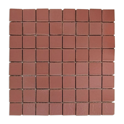 Austin Dusk 1x1 meshed clay tiles by Clay Imports, displaying a grid of reddish-brown squares.