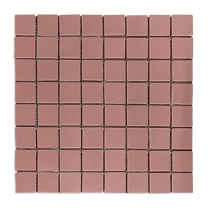 Pink granite meshed 1x1 mosaic tiles by Clay Imports with a matte finish.