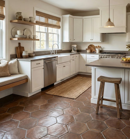 Pressed Terracotta Brown Hexagon 12