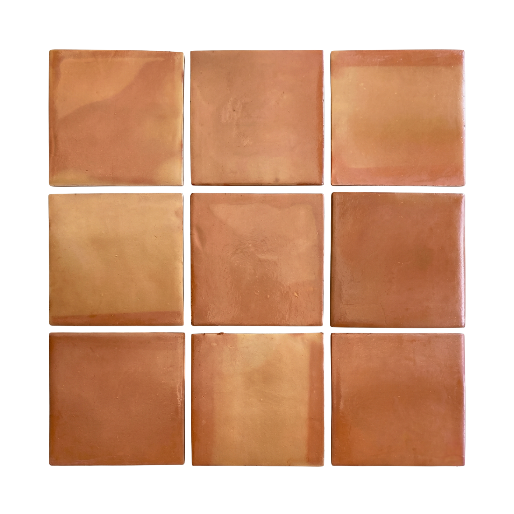 Square terracotta tile by Clay Imports, arranged in a 3x3 grid with natural color variations.