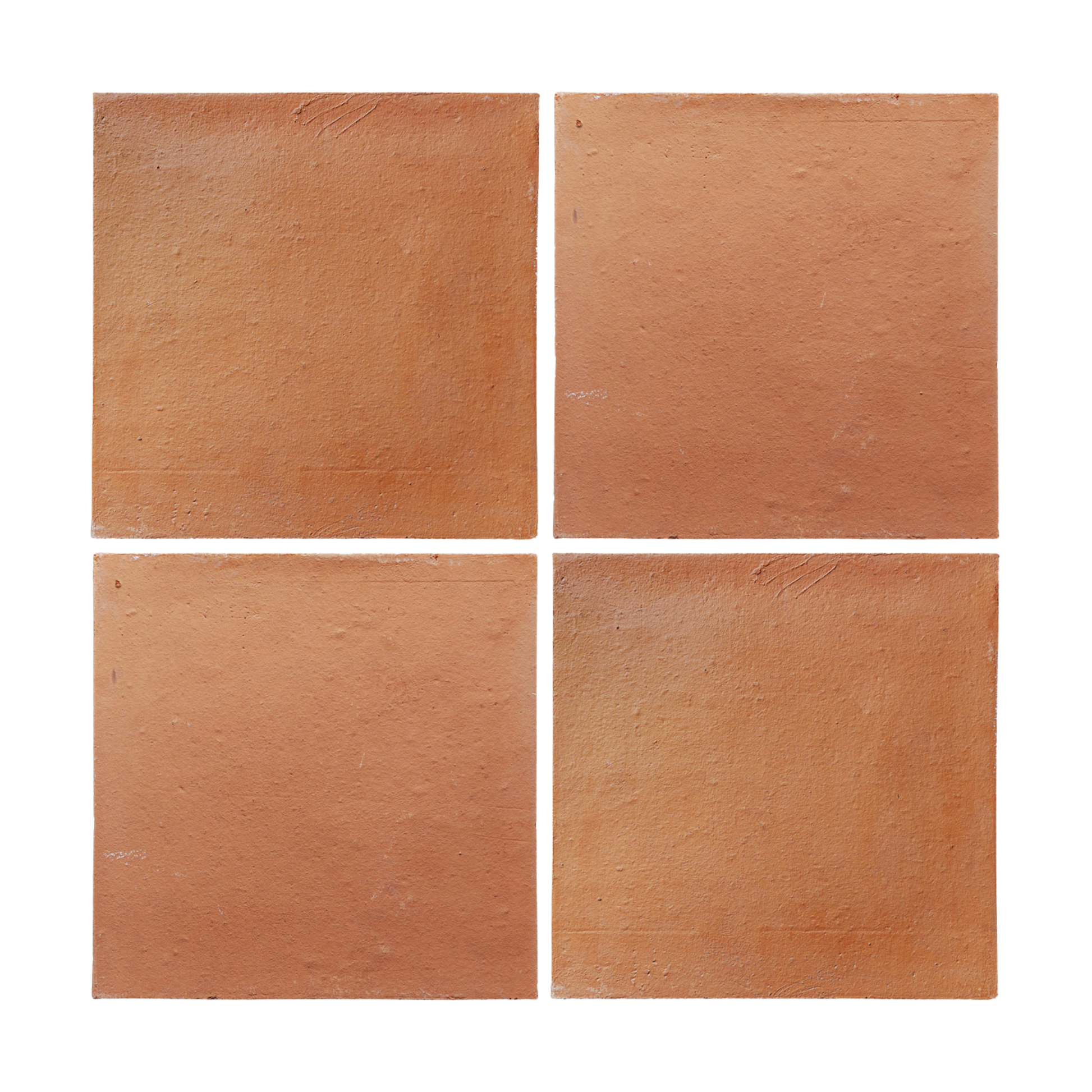 Four square terracotta paver tiles by Clay Imports with a rustic, matte finish, separated by white gaps.