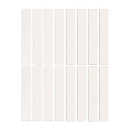 White glossy 2x12 solid tiles by Clay Imports, arranged in two rows.