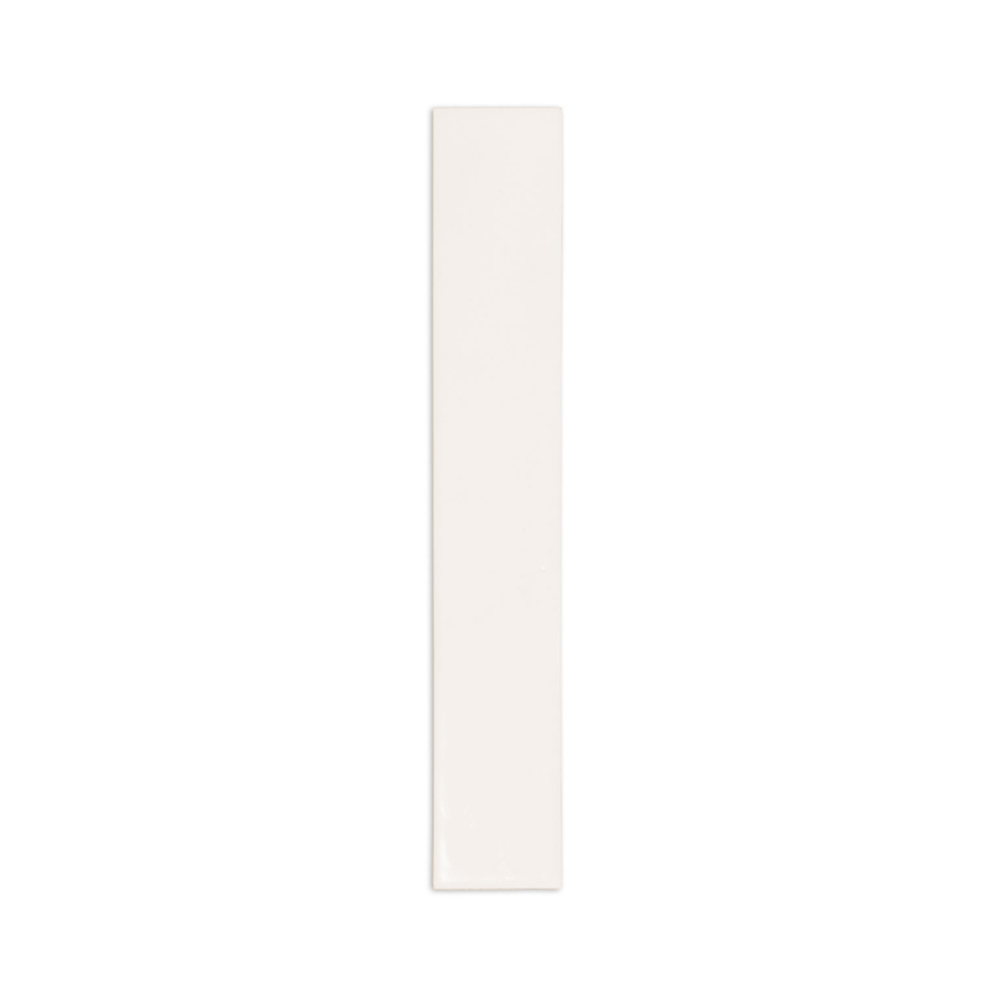 Off-white glossy Fossil Gloss 2x12 ceramic tile sample by Clay Imports, oriented vertically.