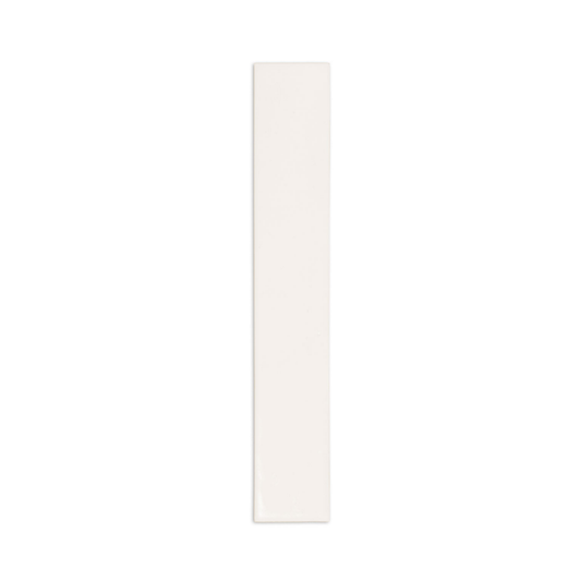 Off-white glossy Fossil Gloss 2x12 ceramic tile sample by Clay Imports, oriented vertically.