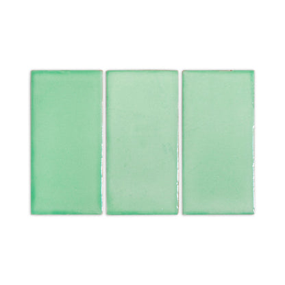 Three rectangular mint green tiles by Clay Imports, arranged side-by-side with a glossy finish.