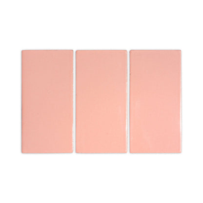 Three light pink Peony clay tiles by Clay Imports, arranged horizontally on a white background.