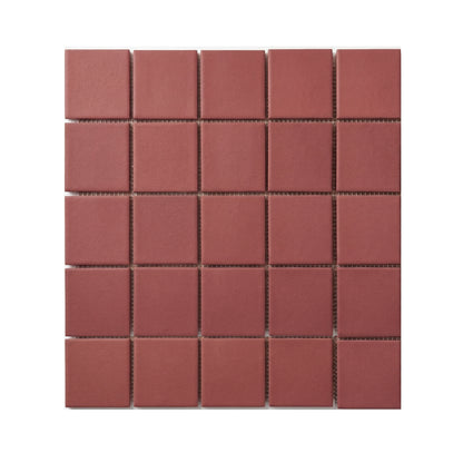 Dusk reddish-brown 2x2 meshed clay tiles by Clay Imports, showing a matte texture.