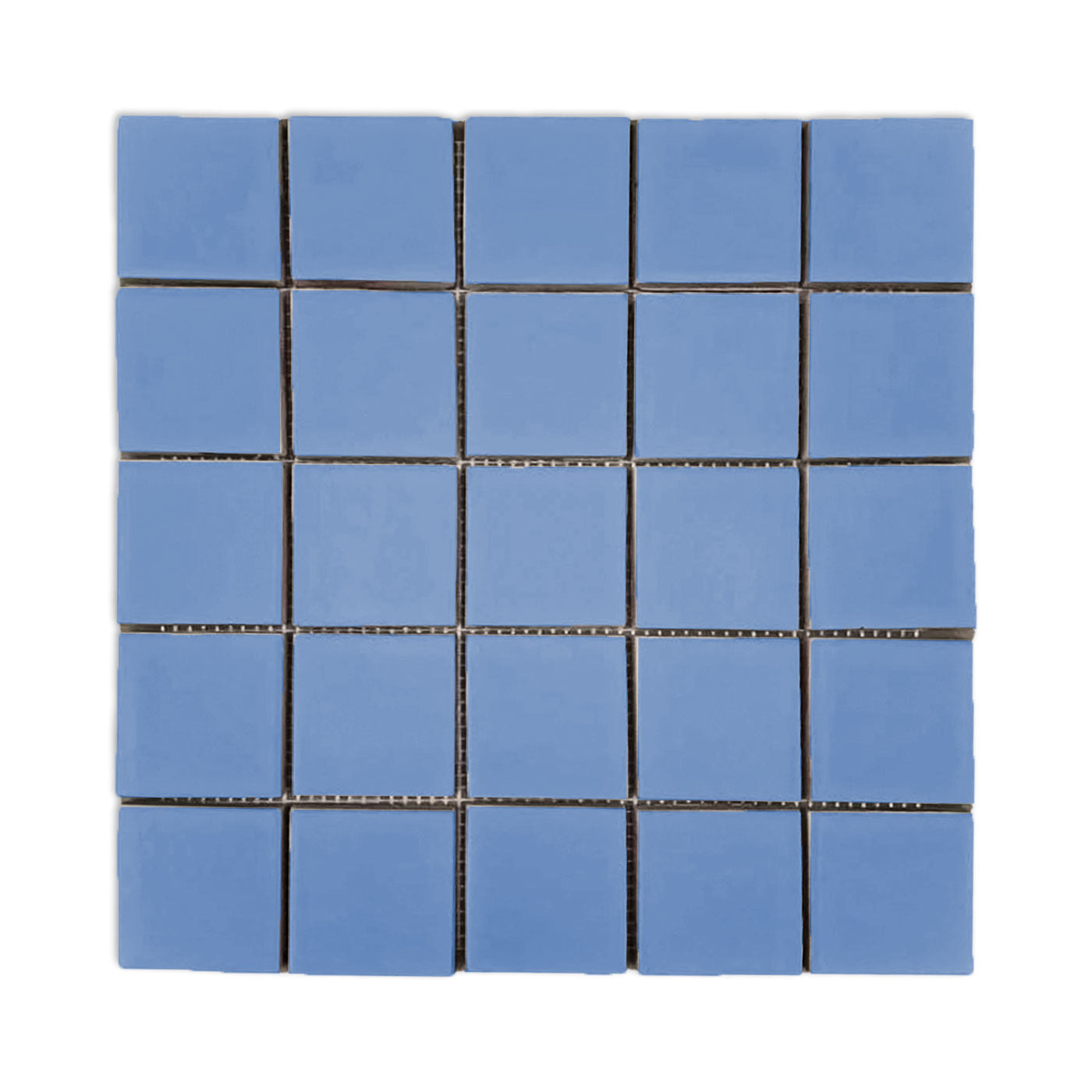 Denim blue clay tiles by Clay Imports in a 5x5 square grid pattern.