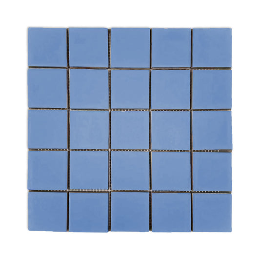 Denim blue clay tiles by Clay Imports in a 5x5 square grid pattern.