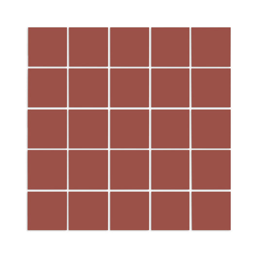 Tea-colored square clay tiles by Clay Imports arranged in a 5x5 grid with white grout lines.