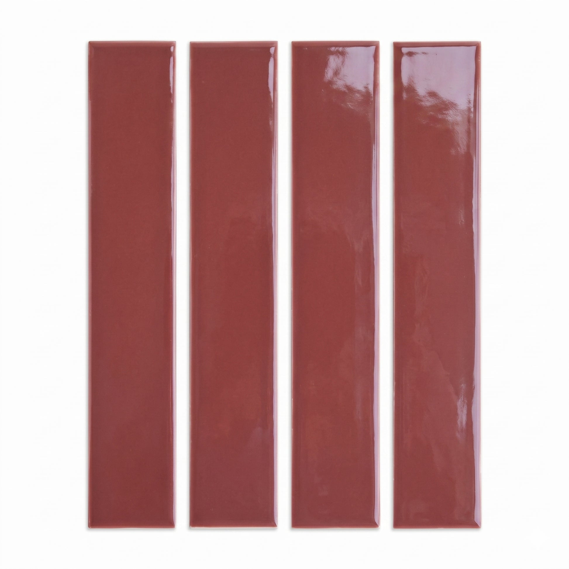 Four rectangular burgundy gloss solid tiles by Clay Imports, displayed vertically.