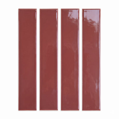 Four rectangular burgundy gloss solid tiles by Clay Imports, displayed vertically.