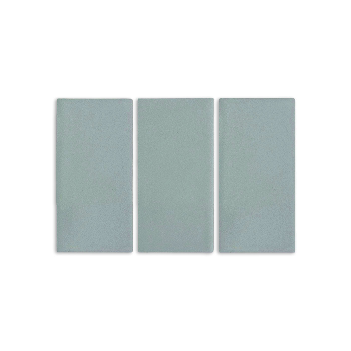 Three sage green rectangular clay tiles by Clay Imports, with a matte, slightly textured finish.