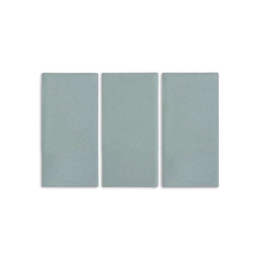 Three sage green rectangular clay tiles by Clay Imports, with a matte, slightly textured finish.