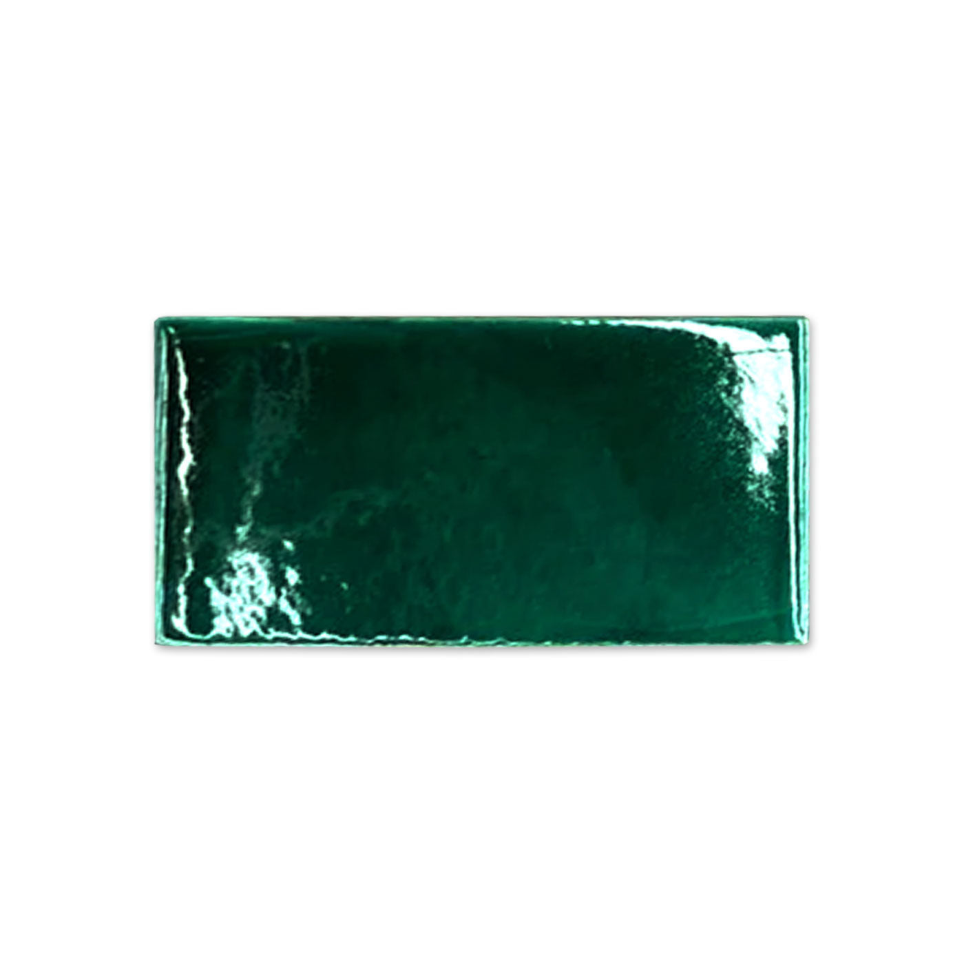 Forest green glossy sample tile by Clay Imports, rectangular with a reflective, slightly textured surface.