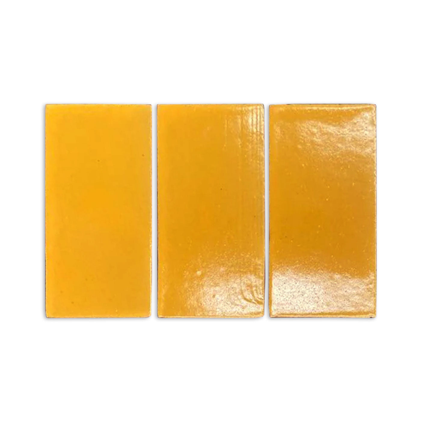 Three rectangular yellow Sitron Gloss Samples from Clay Imports, arranged side-by-side with a glossy finish.