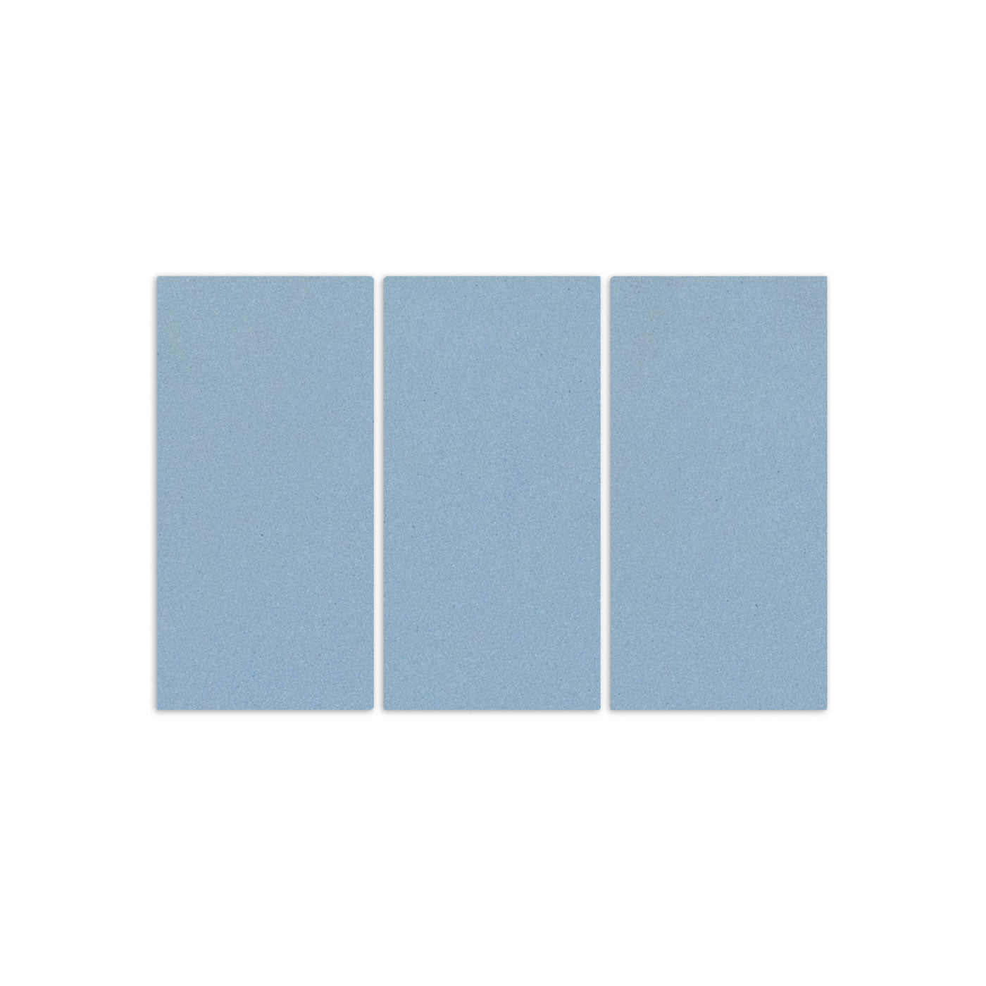 Blue clay tiles by Clay Imports, three rectangular and textured, arranged side-by-side.