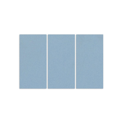 Blue clay tiles by Clay Imports, three rectangular and textured, arranged side-by-side.