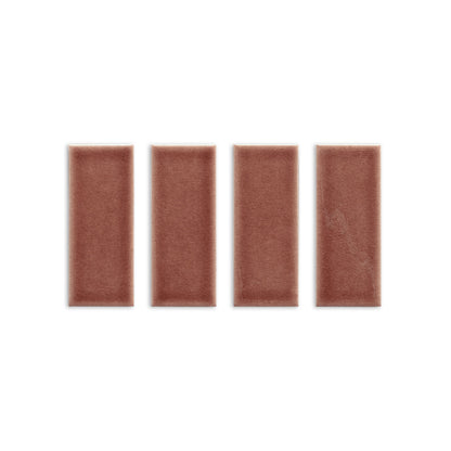 Four glossy reddish-brown rectangular tiles by Clay Imports, arranged vertically on a white background.
