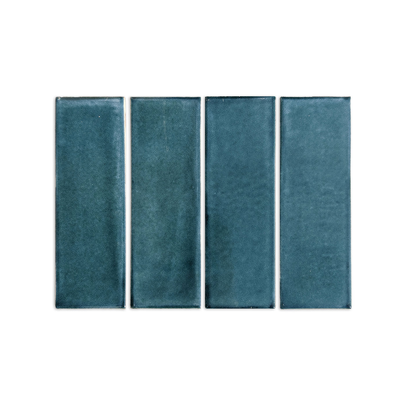 Four vertical botanical teal rectangular clay tiles by Clay Imports with a subtle texture.