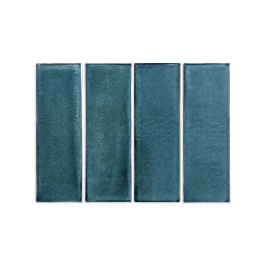 Four vertical botanical teal rectangular clay tiles by Clay Imports with a subtle texture.