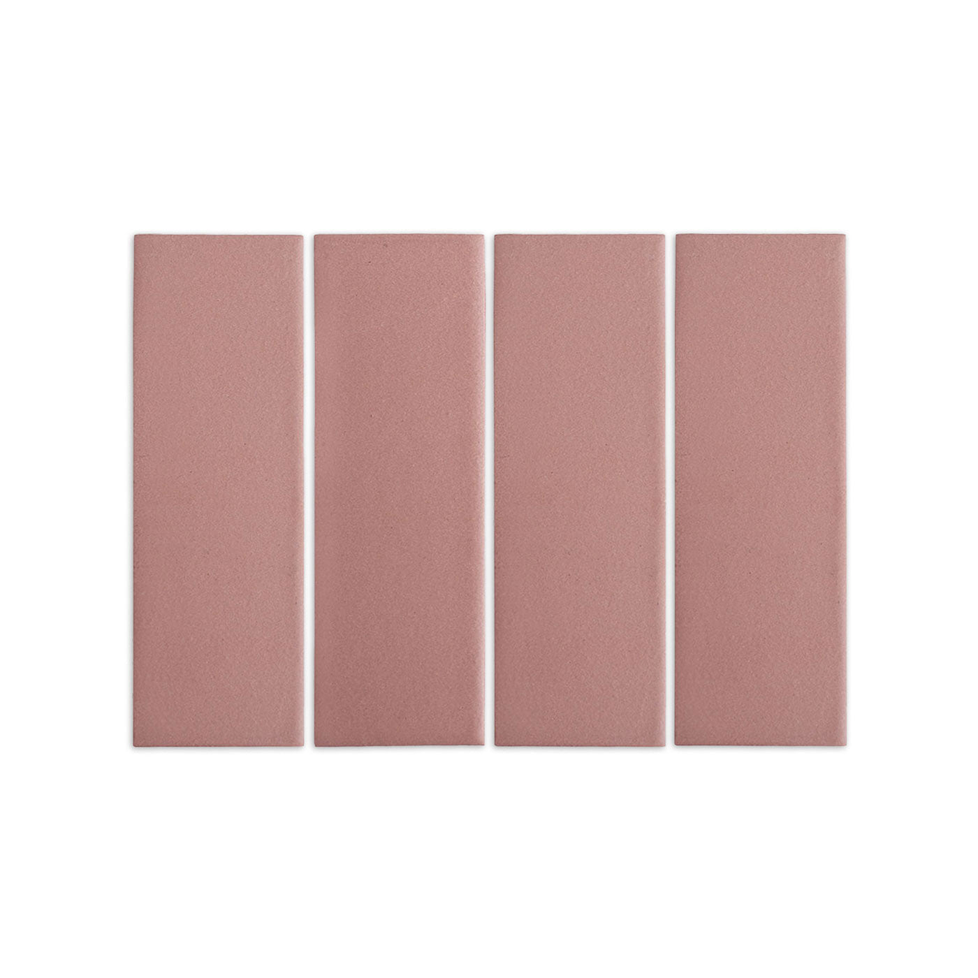 Four Pink Granite rectangular clay tiles by Clay Imports, arranged vertically with a subtle, matte texture.