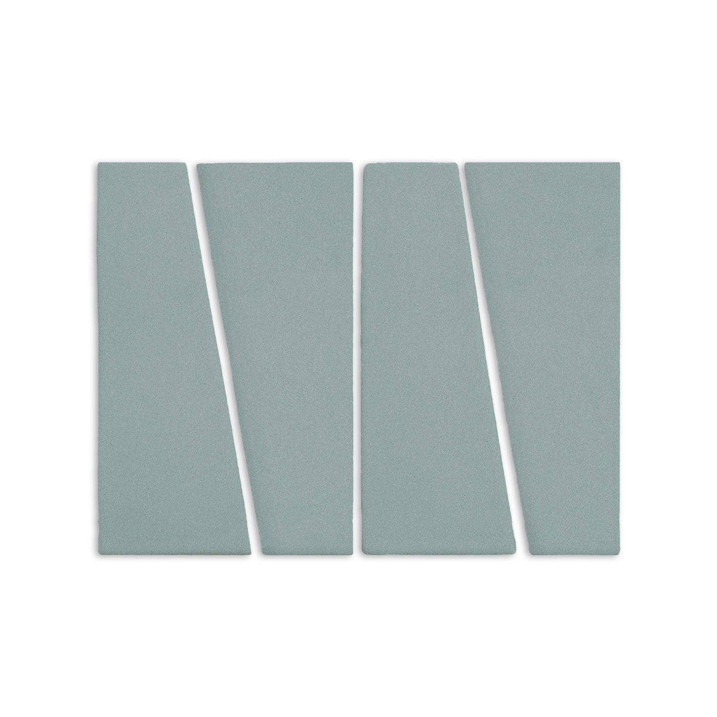 Sage green modular clay tiles by Clay Imports, arranged in a rectangle with dynamic diagonal cuts.