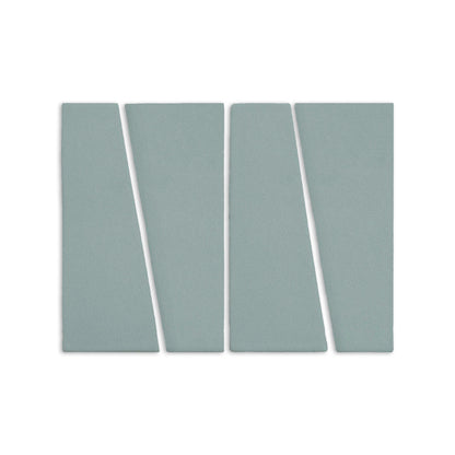 Sage green modular clay tiles by Clay Imports, arranged in a rectangle with dynamic diagonal cuts.