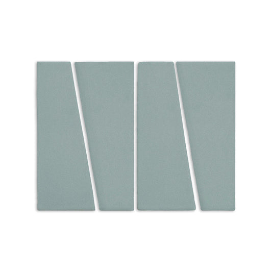 Sage green modular clay tiles by Clay Imports, arranged in a rectangle with dynamic diagonal cuts.